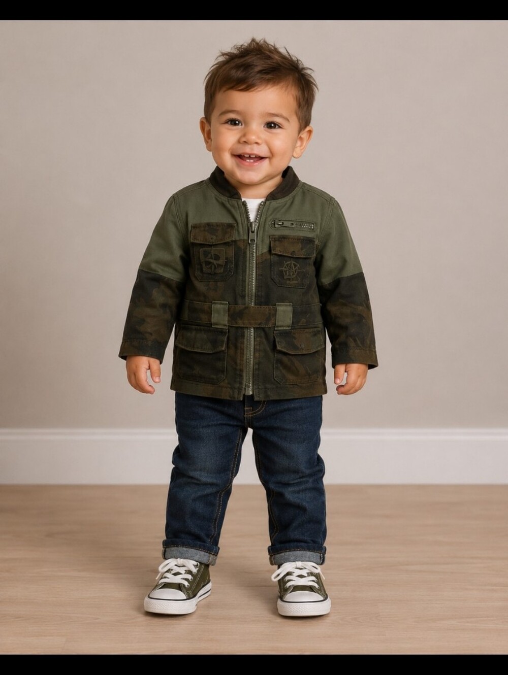 BR BABY  Olive Camouflage Compass Map Jacket 12-24M